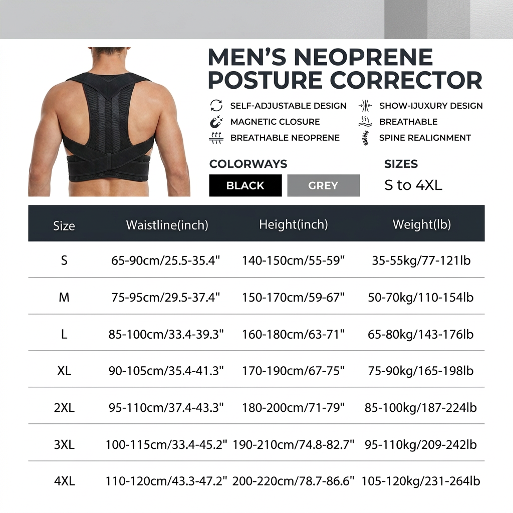 Men's Neoprene Posture Corrector - Features panel